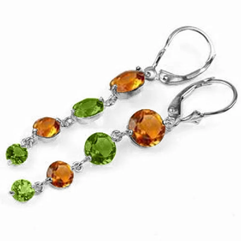 7.8 CTW 14K Solid White Gold Chandelier Earrings Citrine Peridot