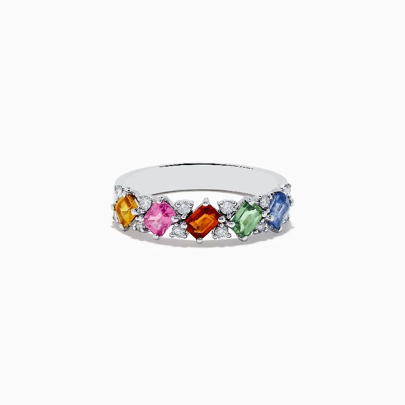 Watercolors 14K White Gold Multi Sapphire and Diamond Ring