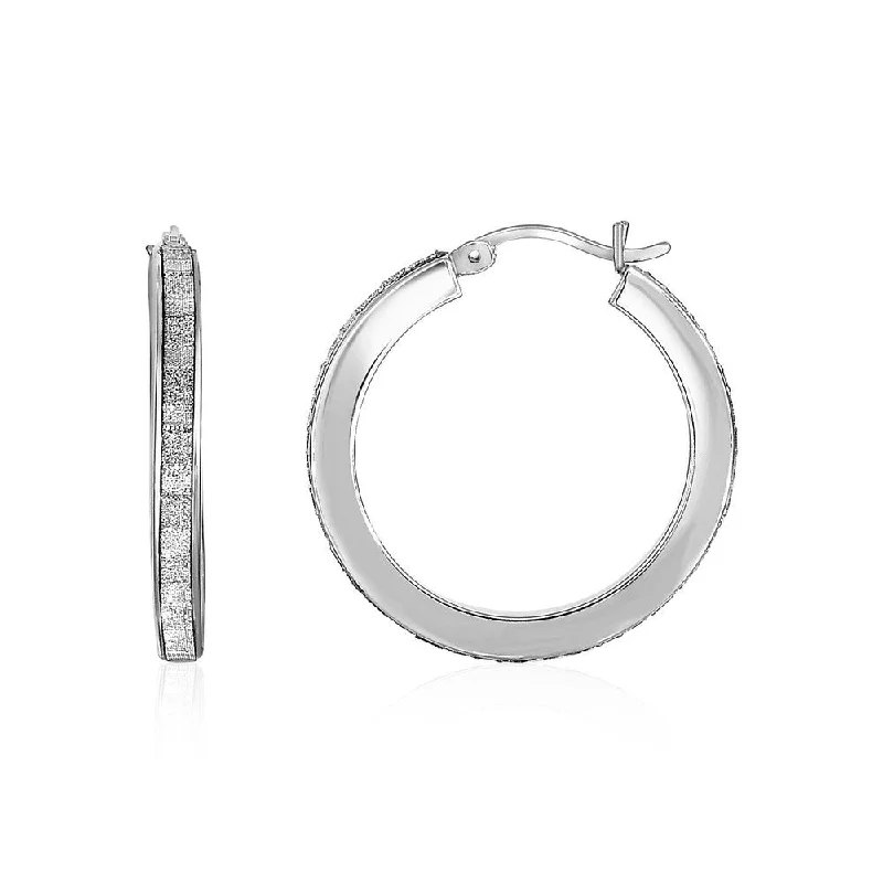 Sparkle Textured Square Tube Hoop Earrings in Sterling Silver