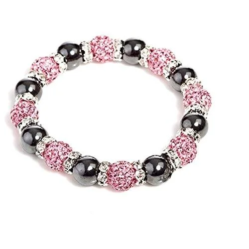 Designer Inspired 'Mayfair Starlet' Pink Czech Crystal and Haematite Stretch Bracelet. SIZE MEDIUM.