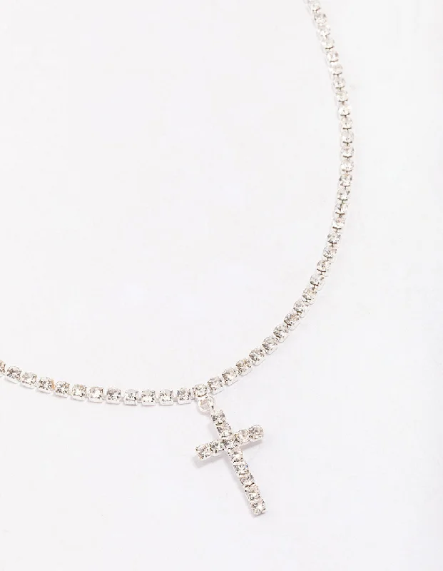 Silver Cup Chain Chain Cross Pendant Necklace