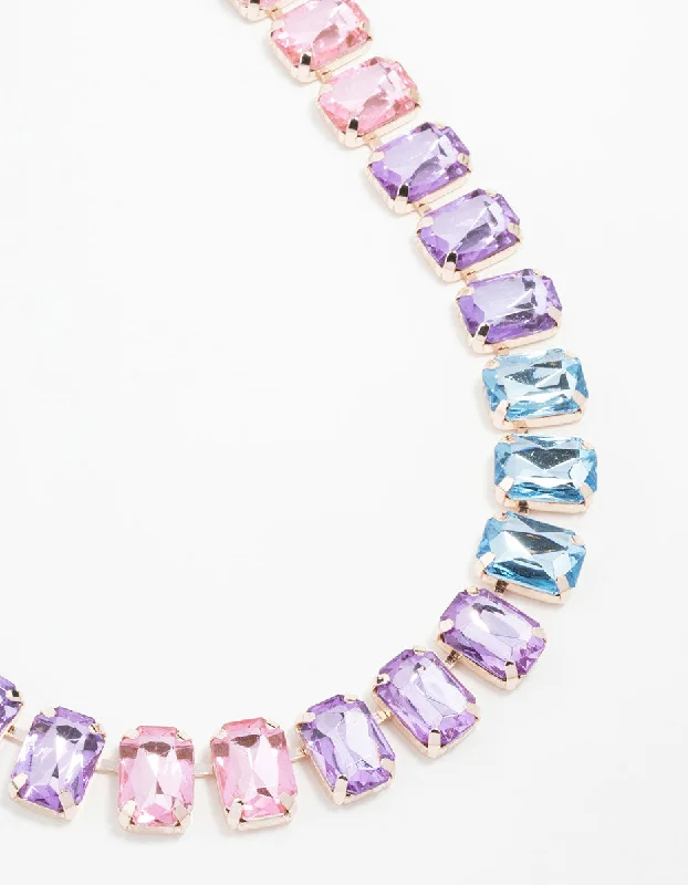 Rose Gold Pink, Blue & Purple Stone Short Necklace