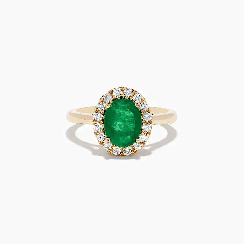 14K Yellow Gold Emerald and Diamond Ring