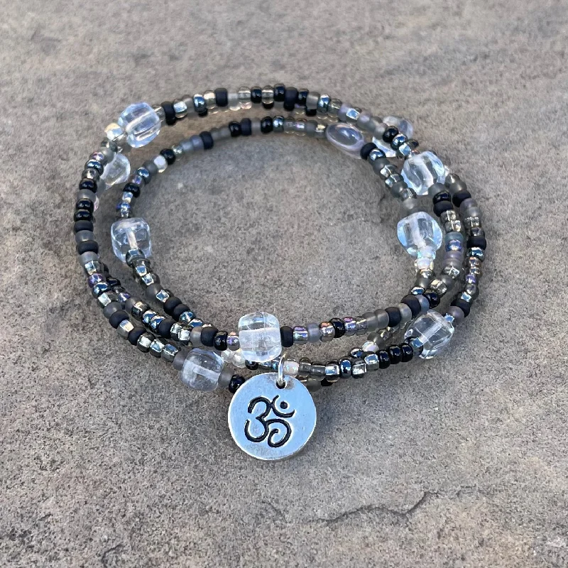 Stretch necklace or triple wrap bracelet with silver Om charm