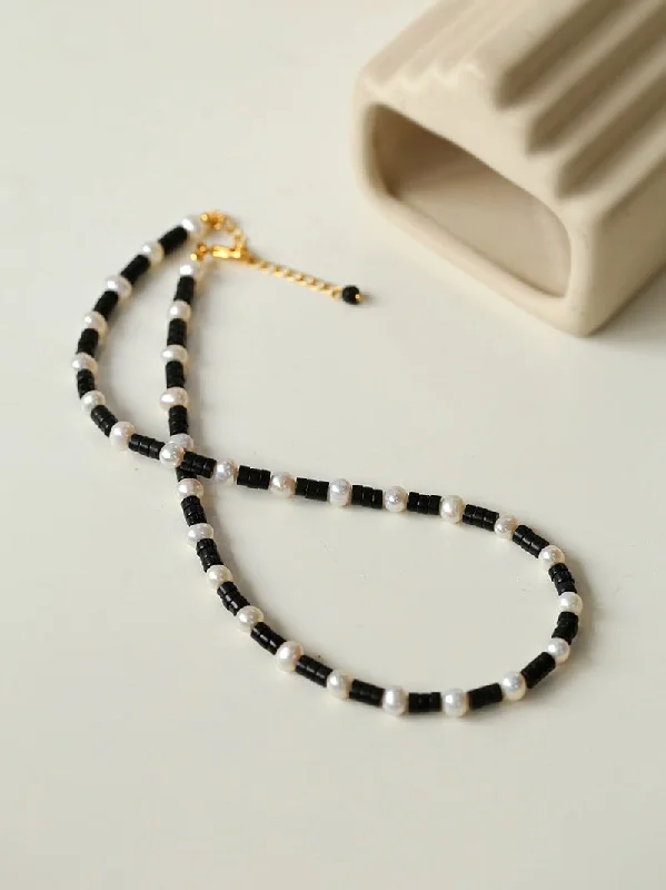 Black Agate Pearl Bead Necklace