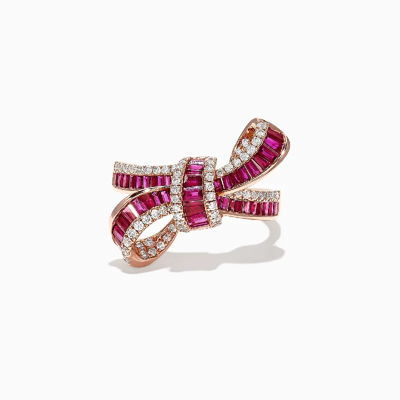 Ruby Royale 14K Rose Gold Ruby and Diamond Bow Ring, 1.61 TCW