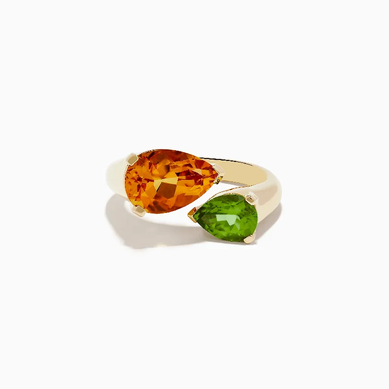 14k Yellow Gold Citrine and Peridot Toi Et Moi Ring