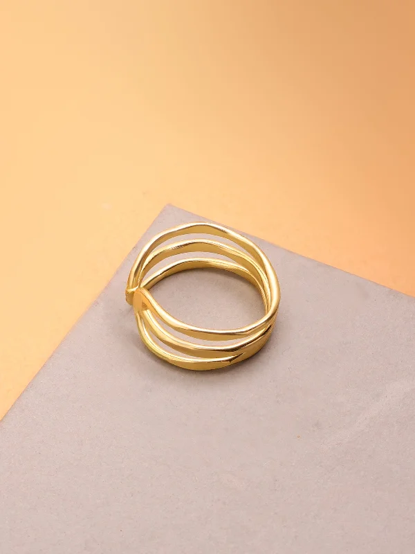 3 line Statement Brass Adjustable Ring