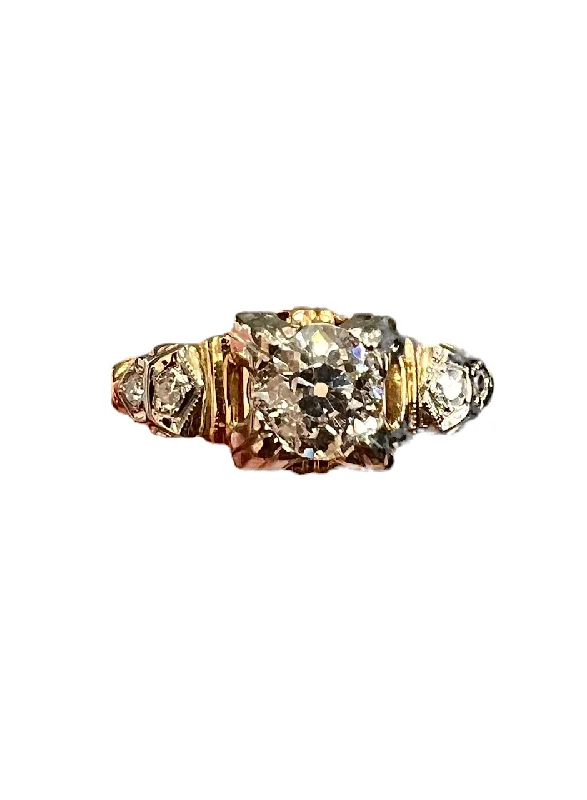 Vintage Diamond Yellow White Gold Engagement Ring Circa 1940