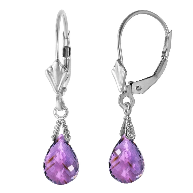 4.5 Carat 14K Solid Gold Leverback Earrings Briolette Amethyst