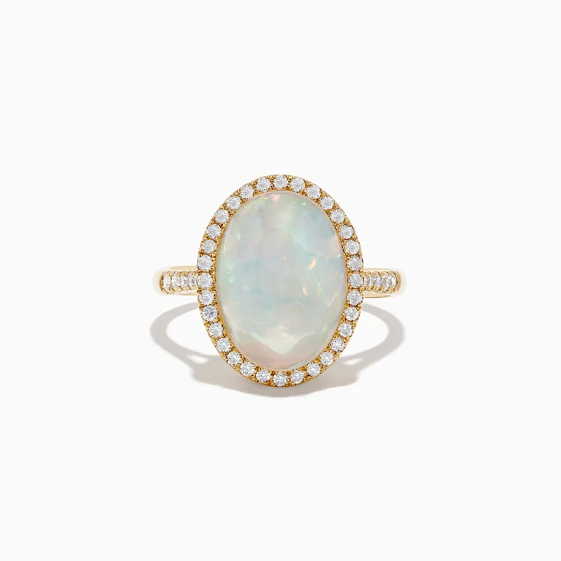 14K Yellow Gold Opal and Diamond Ring