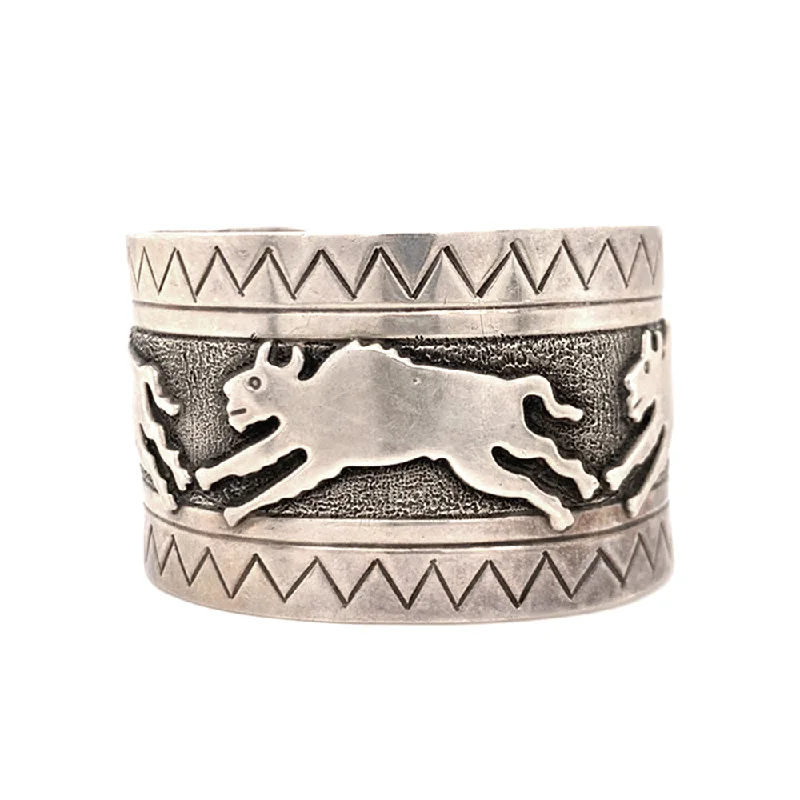 Sterling Silver Navajo Cuff - "Charging Buffalo"