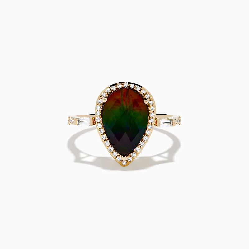 14K Yellow Gold Ammolite and Diamond Ring