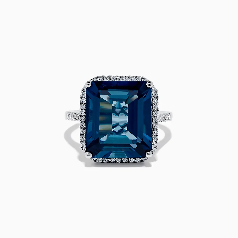 Ocean Bleu 14K White Gold Blue Topaz and Diamond Ring