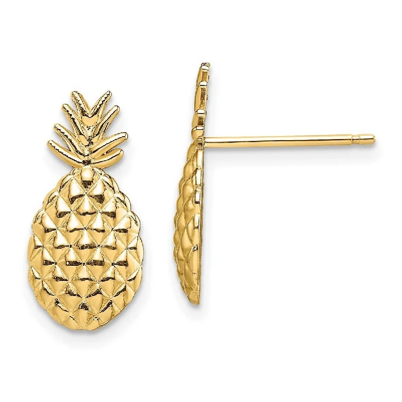 Curata 14k Yellow Gold 16x7.75mm Textured Pineapple Post Earrings