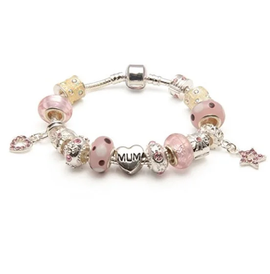 Mum 'Pink Me Up' Silver Plated Charm Bead Bracelet