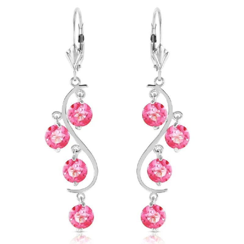 4.95 Carat 14K Solid White Gold Chandelier Earrings Natural Pink Topaz