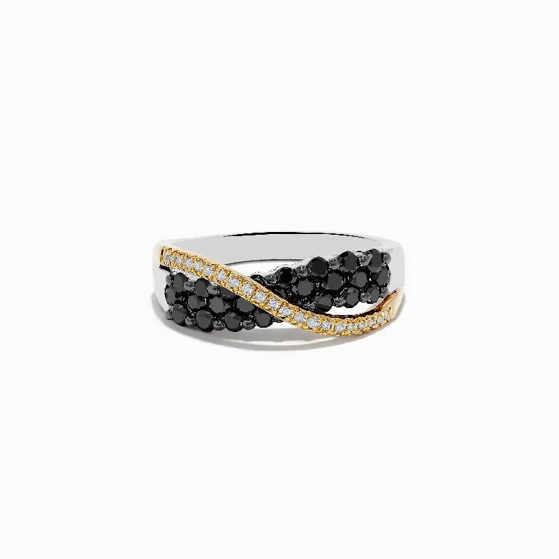 14K Two-Tone Gold Black and White Diamond Crossover Ring