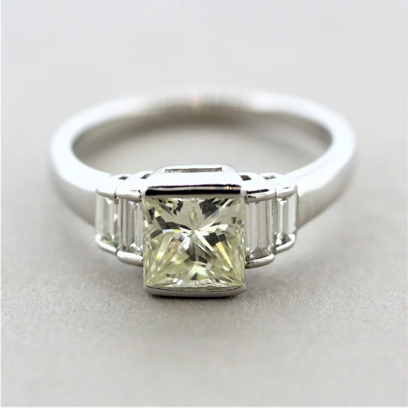 Fancy Light Yellow Diamond Platinum Engagement Ring