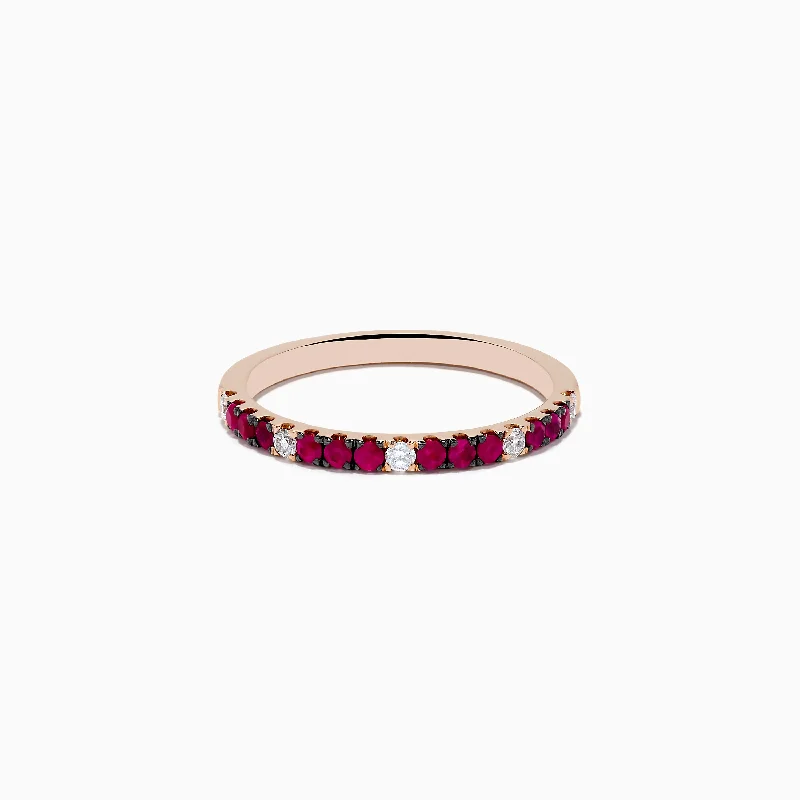 14k Rose Gold Ruby and Diamond Stacking Band