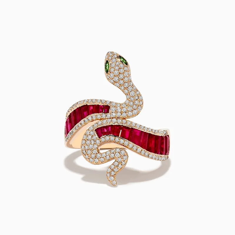 Safari 14K Rose Gold Ruby Diamond and Tsavorite Snake Ring