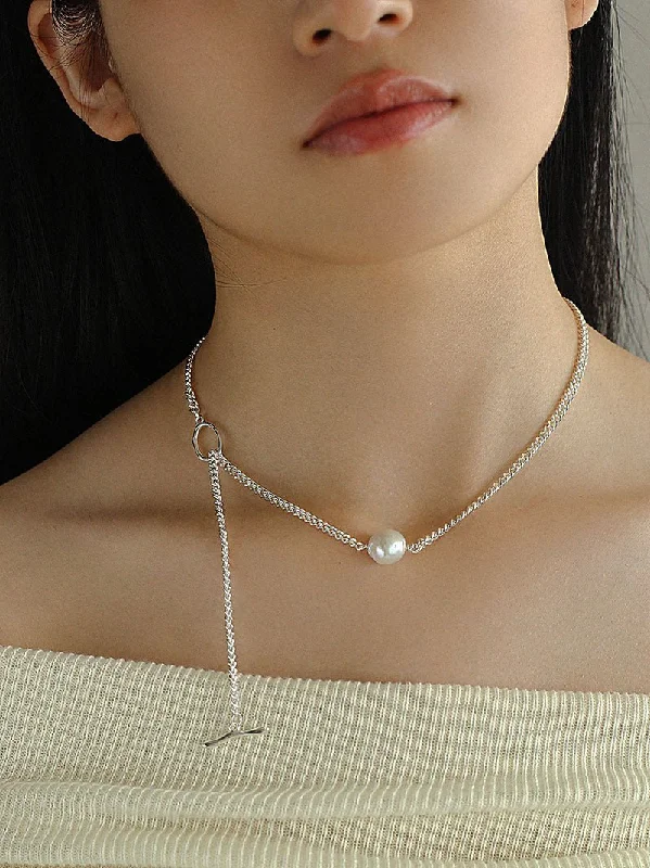 Baroque Pearl Pendant Chain Silver Necklace