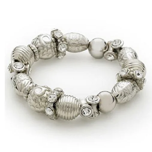 Designer Inspired 'Love Song' Silver Tone Diamante Stretch Bracelet