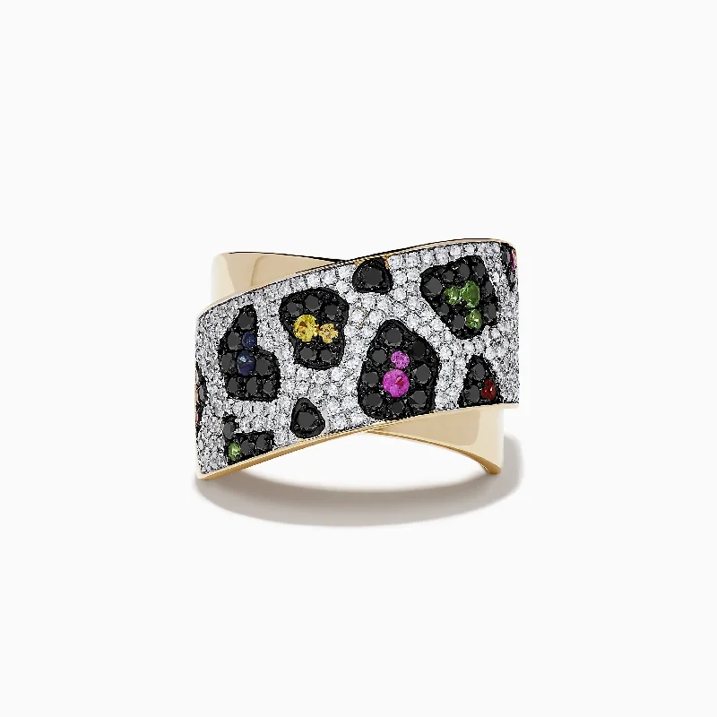 Signature 14K Yellow Gold Multi Sapphire, Black and White Diamond Ring