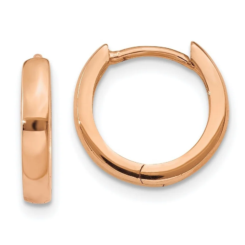 Curata 10k Rose 11x1.8mm Yellow Gold Round Hinged Hoop Earrings