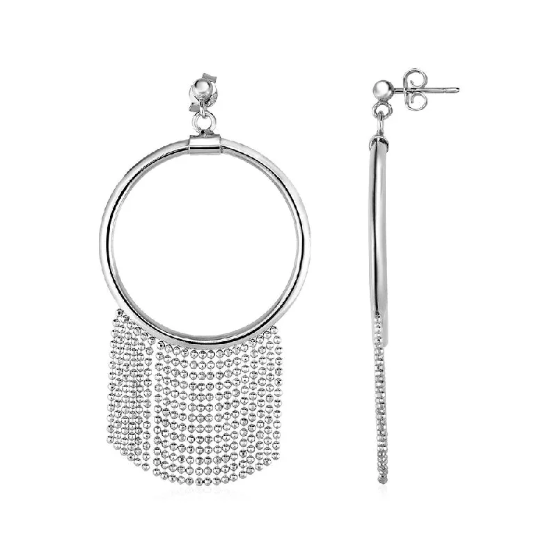 Polished Ring Earrings with Chain Tassels in Sterling Silver