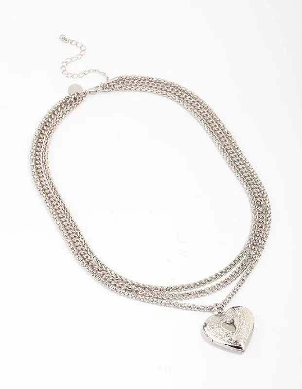 Silver Chain Set Heart Pendant Necklace