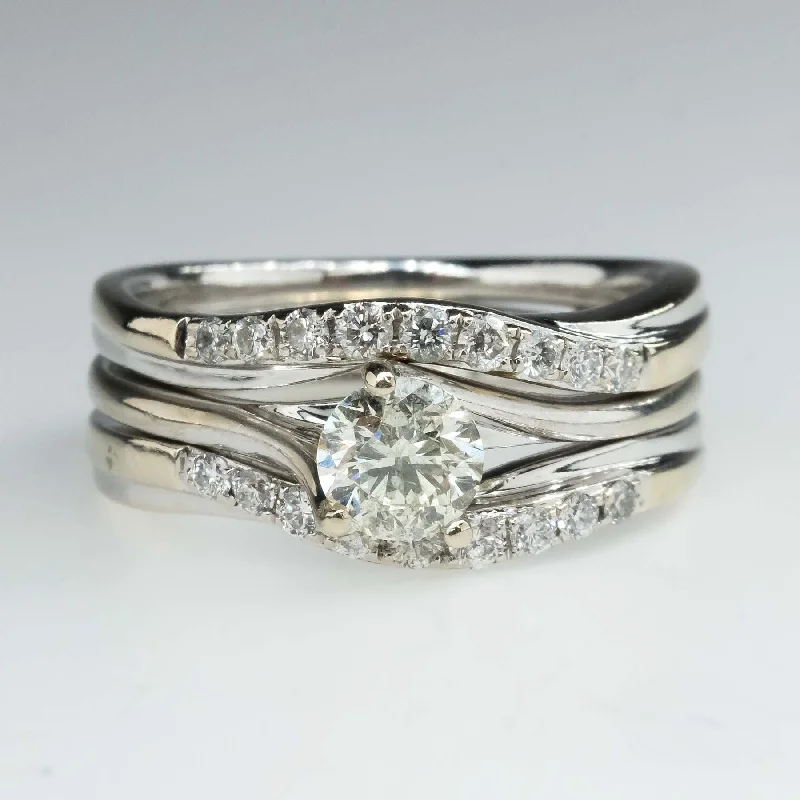 Round Diamond Solitaire Engagement Ring with Diamond Accented Wrap Bridal Set