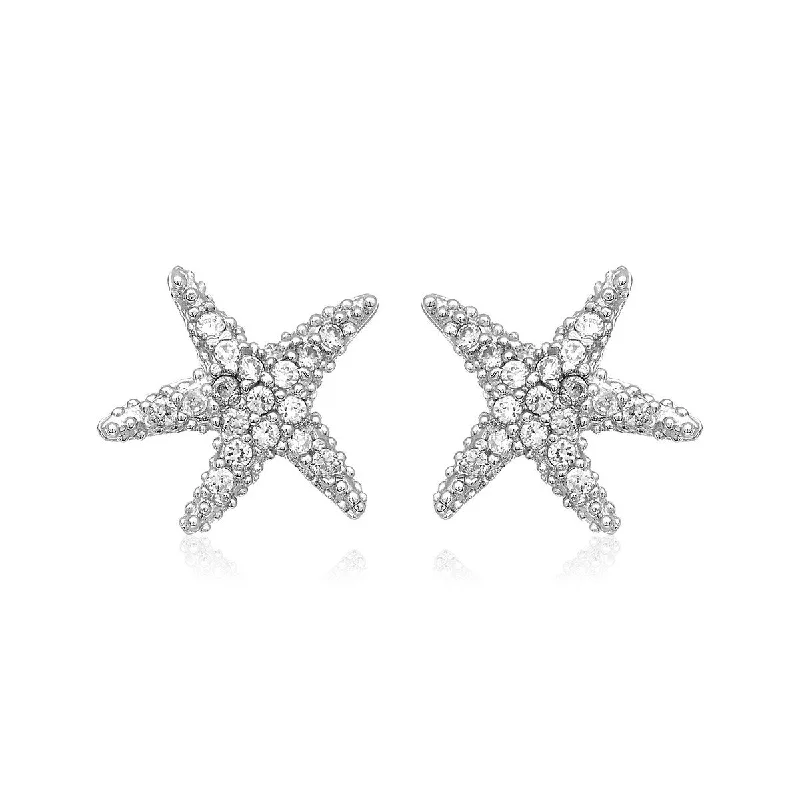 Sterling Silver Petite Starfish Earrings with Cubic Zirconias