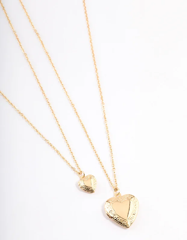 Gold Plated Brass Heart Locket Necklace Pack