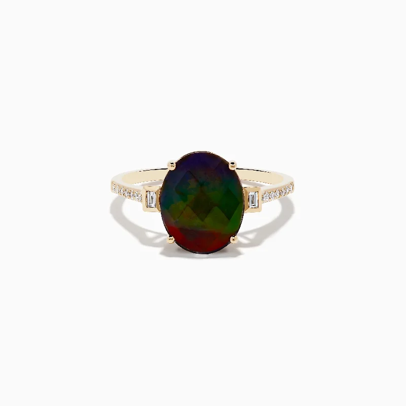 14K Yellow Gold Ammolite and Diamond Ring