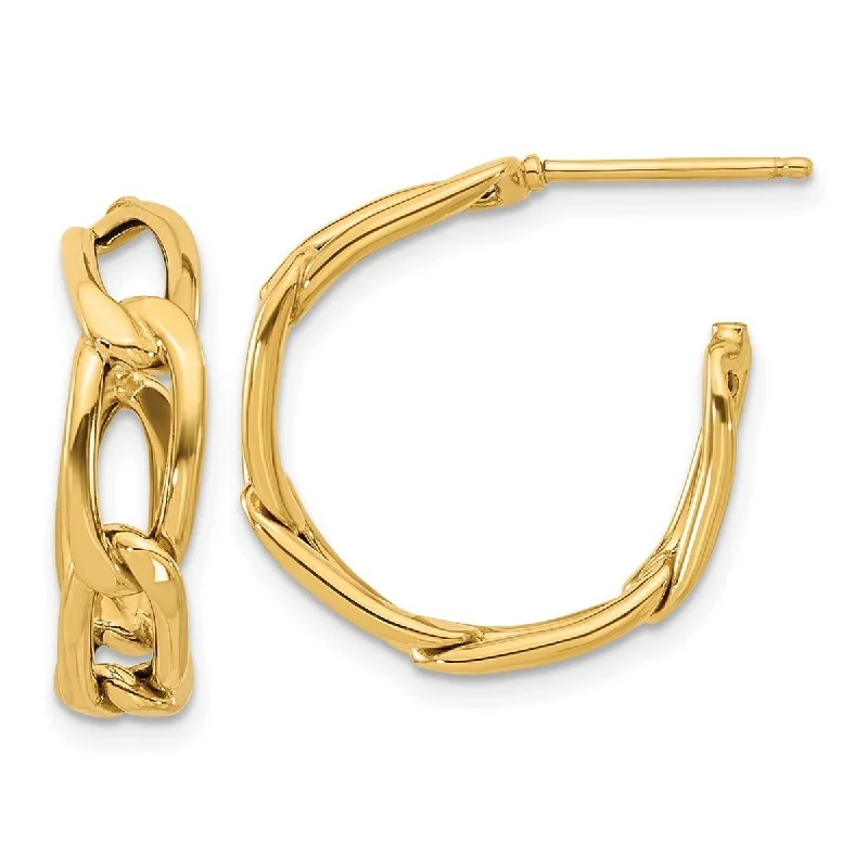 Curata 14k Yellow Gold Polished 21.2x20mm Link Post Hoop Earrings