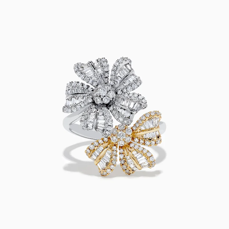 Duo 14K Two-Tone Gold Diamond Flower Ring