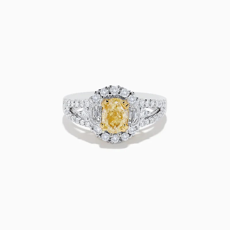 18K Two-Tone Gold Yellow Diamond Oval Halo Ring 1.63 TCW