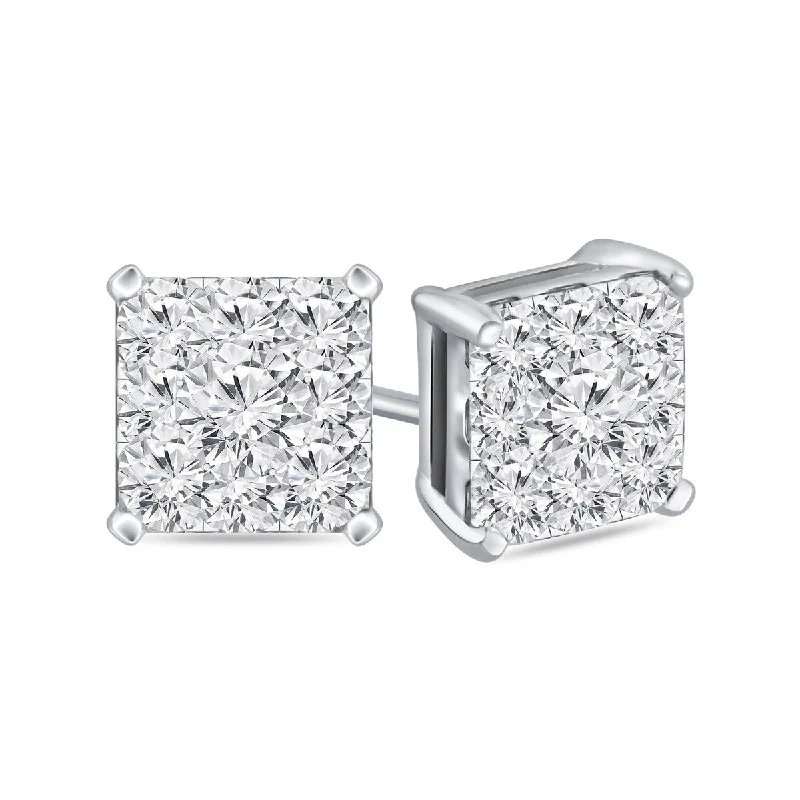 Auriya 14k Gold 1ctw Square Pave Diamond Stud Earrings (H-I, I1-I2)