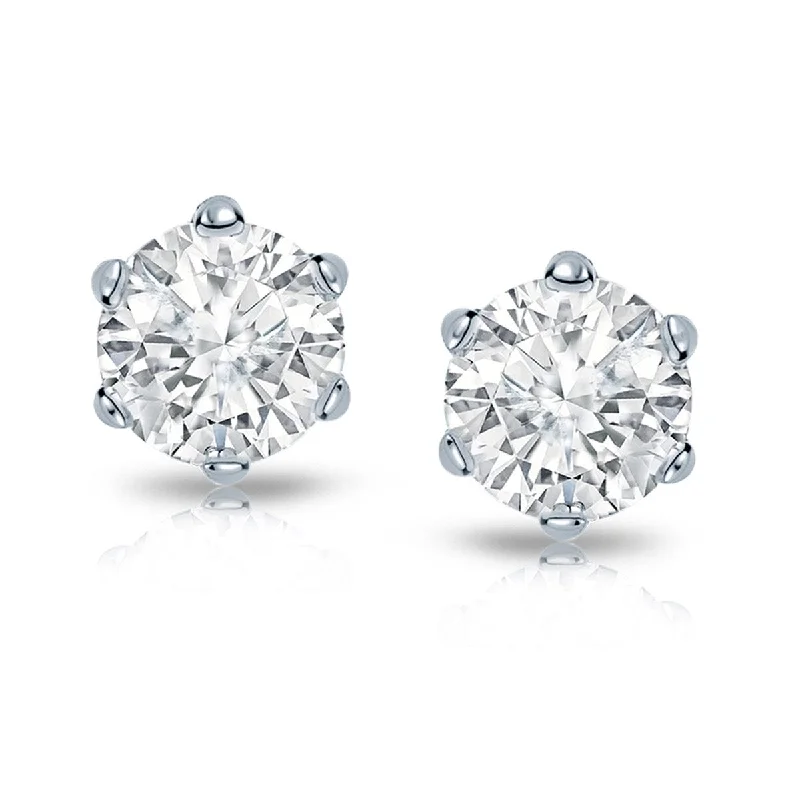 Auriya 14k Gold 2ctw Round Diamond Stud Earrings 6-Prong (I-J, I1-I2)