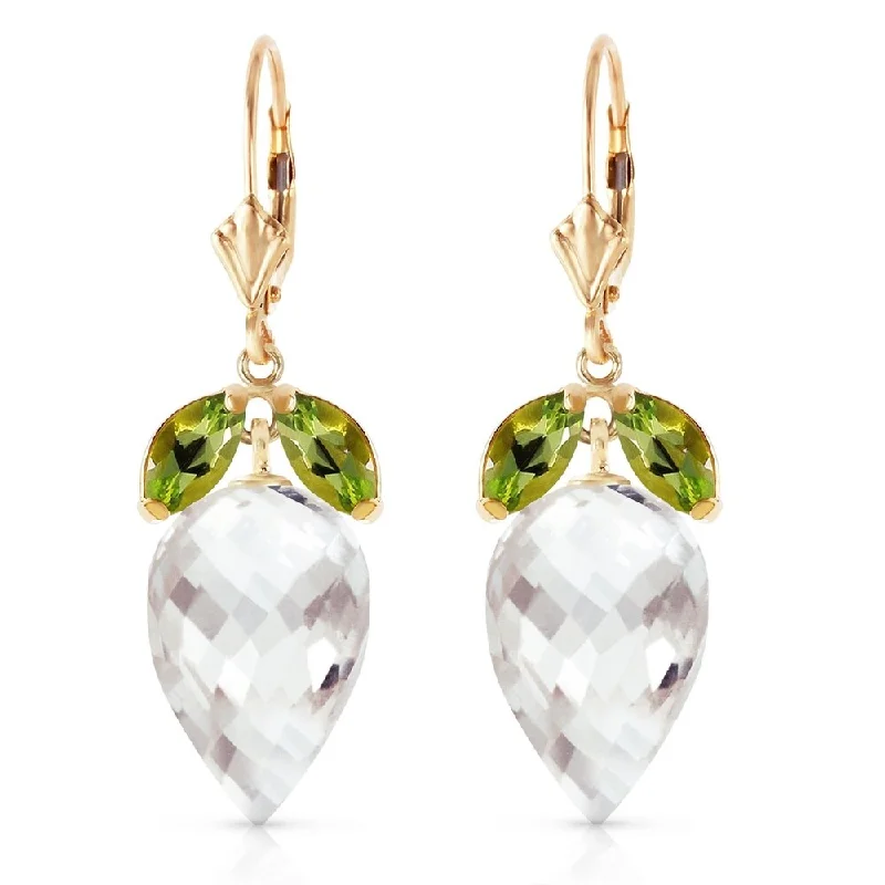 25.5 CTW 14K Solid Gold Earrings Peridot Briolette White Topaz