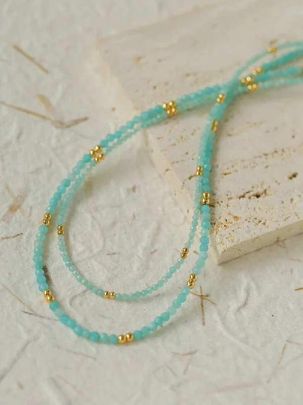 Amazonite and Gold Bean Beaded Necklace