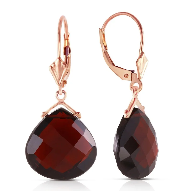 14K Solid Rose Gold Leverback Earrings Checkerboard Cut Garnets