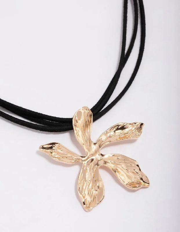 Gold Flower Layered Cord Necklace