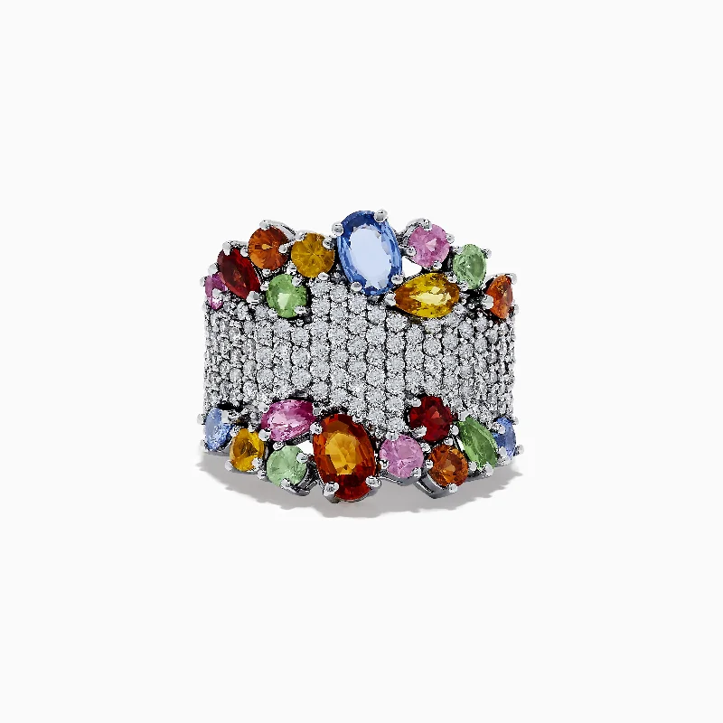 Watercolors 14K White Gold Multi Sapphire and Diamond Ring