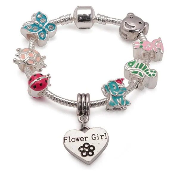 Children's Flower Girl 'Animal Magic' Silver Plated Charm Bead Bracelet