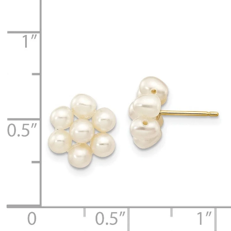 Curata 14k Yellow Gold 11mm White Freshwater Cultured Pearl Flower Earrings