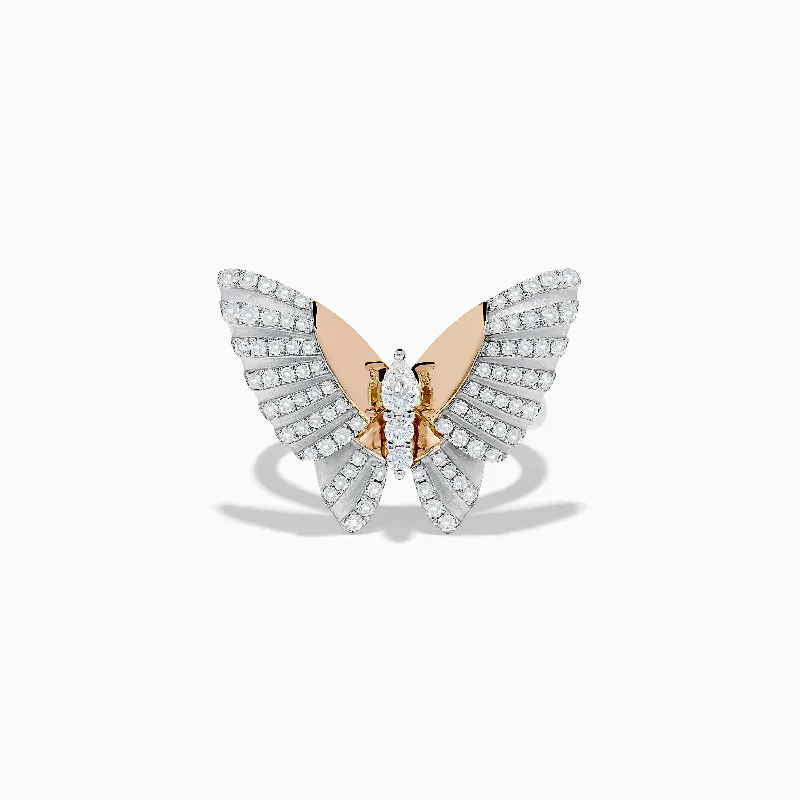 Nature 14K Two Tone Gold Diamond Butterfly Ring