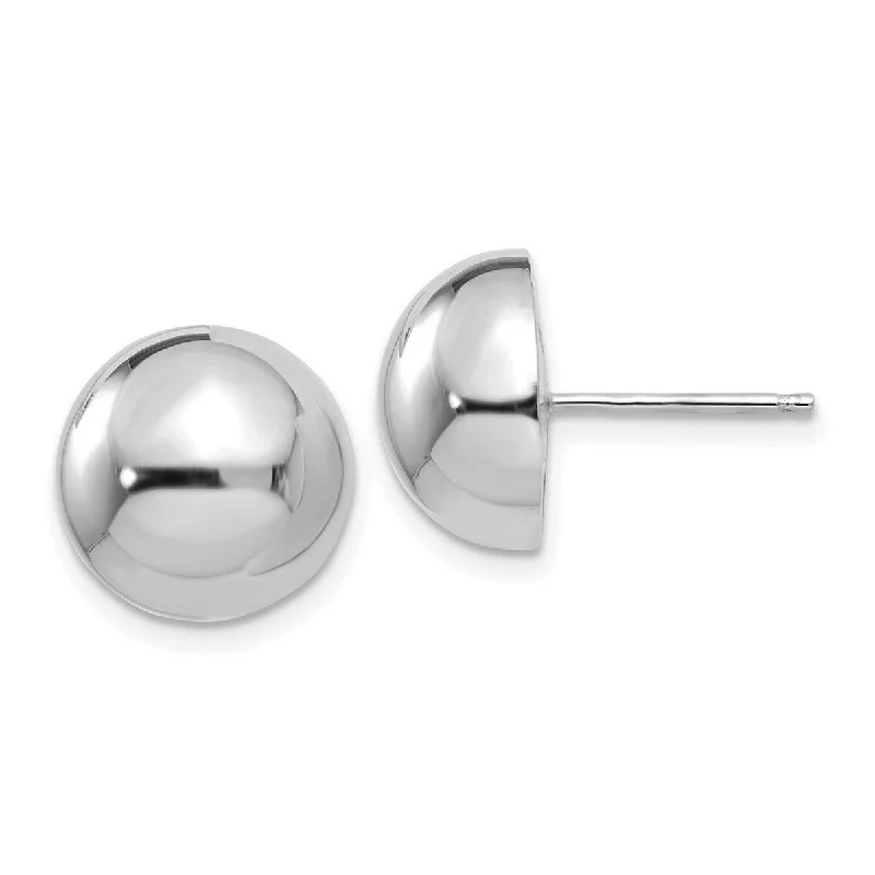 Curata 14k White Gold Hollow Polished 12x12mm Half Ball Post Earrings