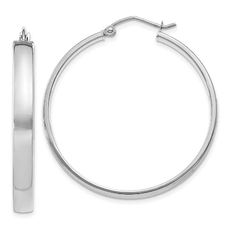 Curata 10k White Gold Polished Hoop Earrings - 35mm